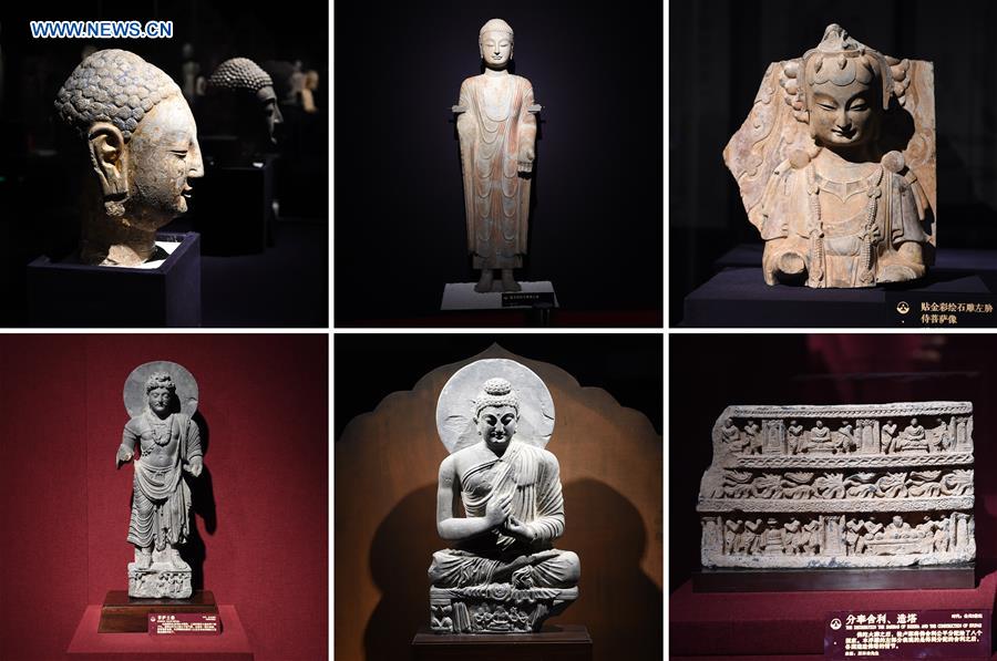 Buddhist sculptures displayed at Bao'en Temple Heritage Museum in E China 