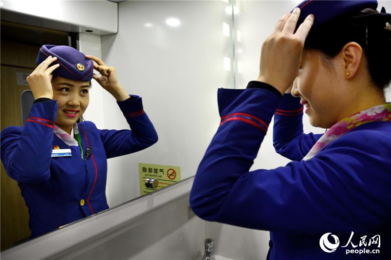 Bullet train crew for the Spring Festival travel rush