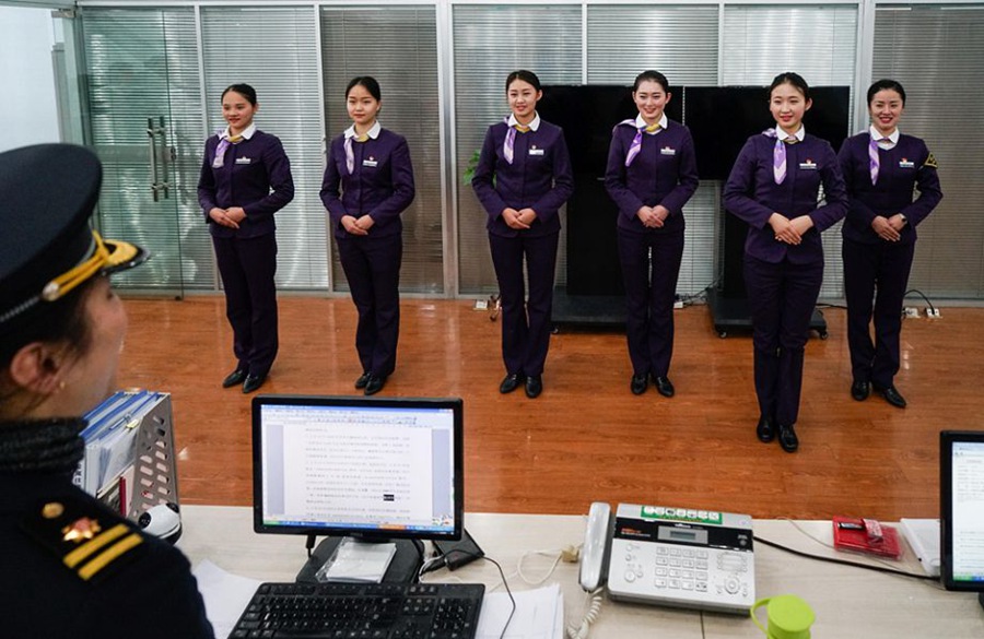 Bullet train stewardesses during Spring Festival travel rush
