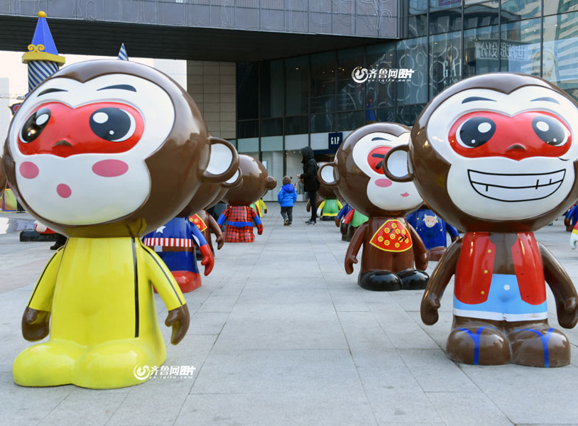 Monkey sculptures erected in Jinan
