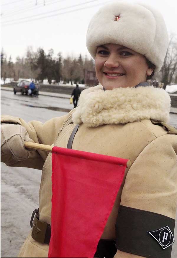 Traffic policewomen in WWII uniform mark 73rd anniversary of Battle of Stalingrad