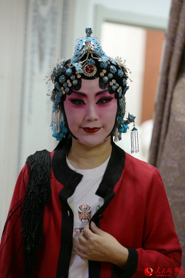 The backstage of a traditional Chinese opera troupe