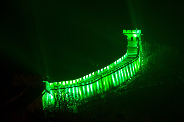Great Wall in green to celebrate St Patrick's Day