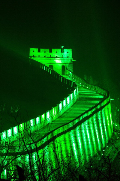 Great Wall in green to celebrate St Patrick's Day