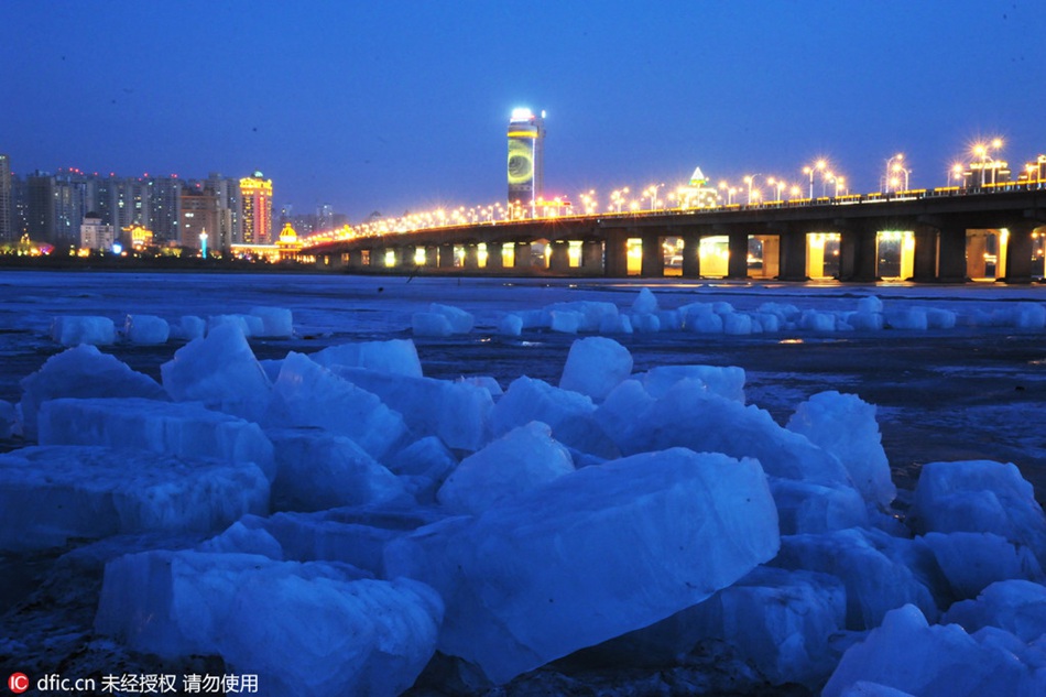 Beautiful remaining ice in NE China in early spring