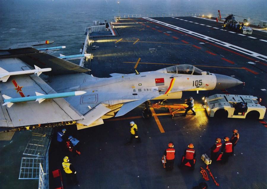 J-15 fighters in drill on Chinese aircraft carrier