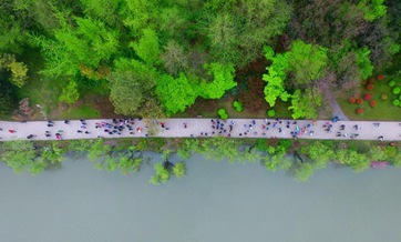 Aerial view of Slender West Lake in E China