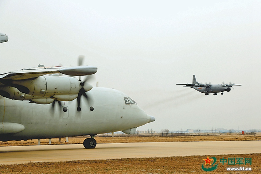 Guided by AWACS, fighter-bombers conduct combat training