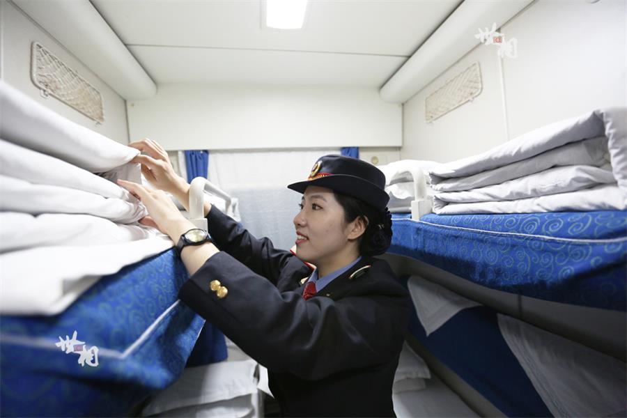 Moments in the life of a beautiful train stewardess