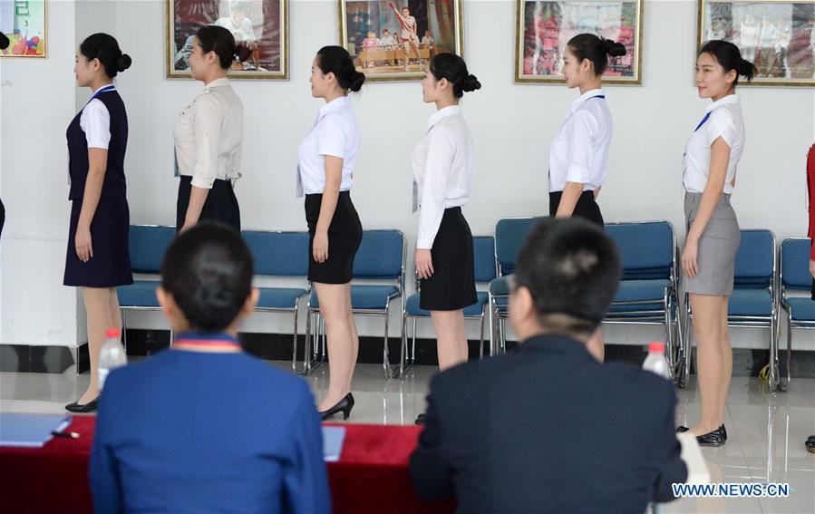 Applicants attend airline stewardess audition in Harbin, NE China