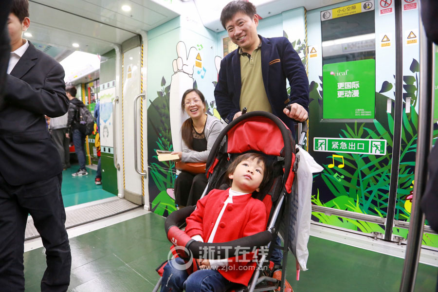 Subway train decorated with animated characters in Hangzhou