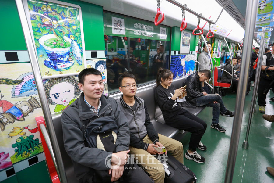 Subway train decorated with animated characters in Hangzhou