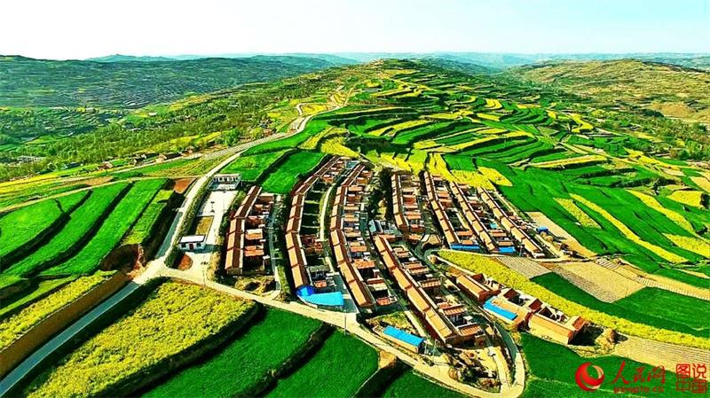 Aerial view of terraced fields in Gansu province