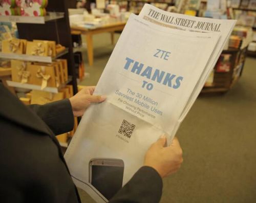 ZTE buys full-page ad in WSJ to thank US consumers
