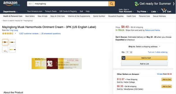 China-made hemorrhoid ointment cream popular in US