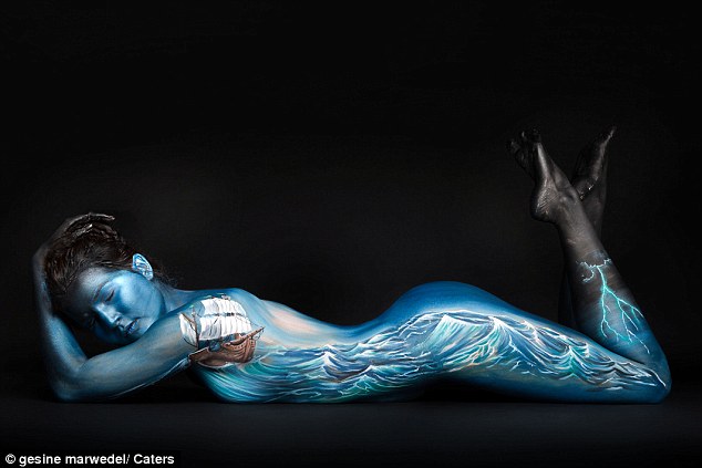 Naked models transformed into landscapes, birds and even DRAGONS by body painting artist