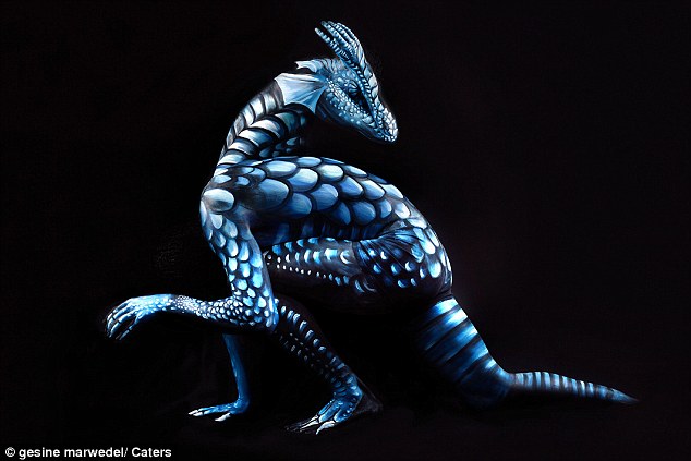 Naked models transformed into landscapes, birds and even DRAGONS by body painting artist