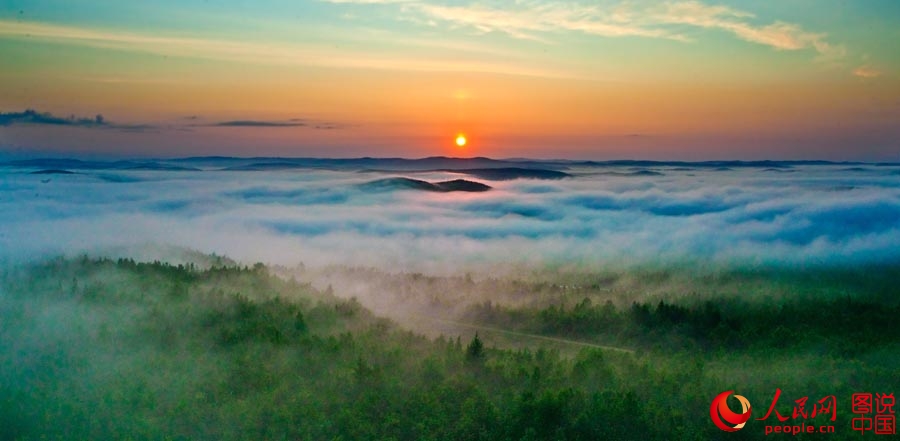 Magnificent sunrise in Greater Khingan Mountains