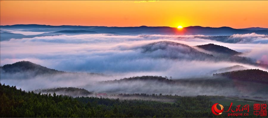 Magnificent sunrise in Greater Khingan Mountains