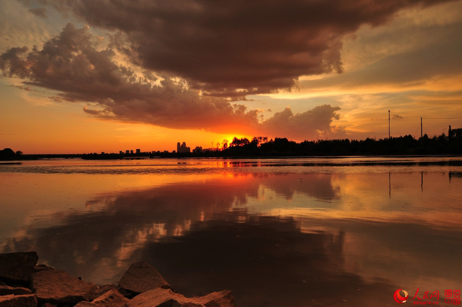 Splendid sunset glow in Songhuajiang River