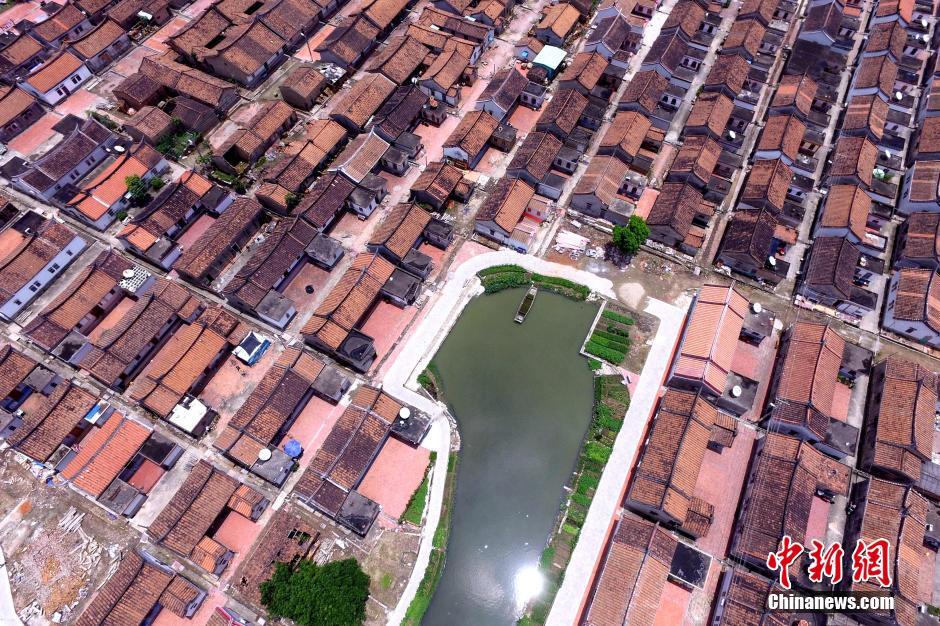 Aerial view of ancient village on water in SE China