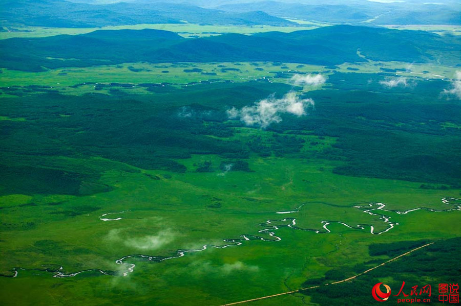 Aerial view of Great Khingan Mountains in early summer