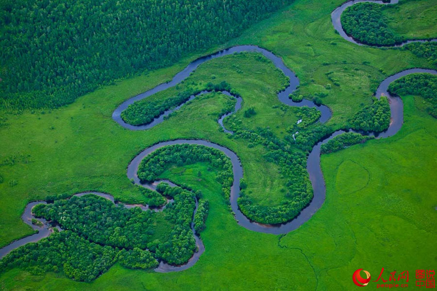 Aerial view of Great Khingan Mountains in early summer