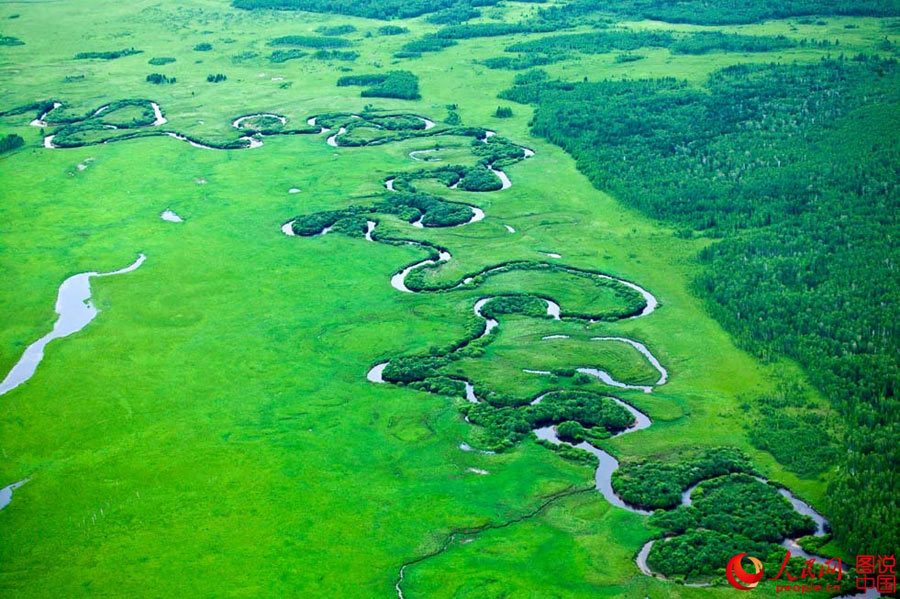 Aerial view of Great Khingan Mountains in early summer