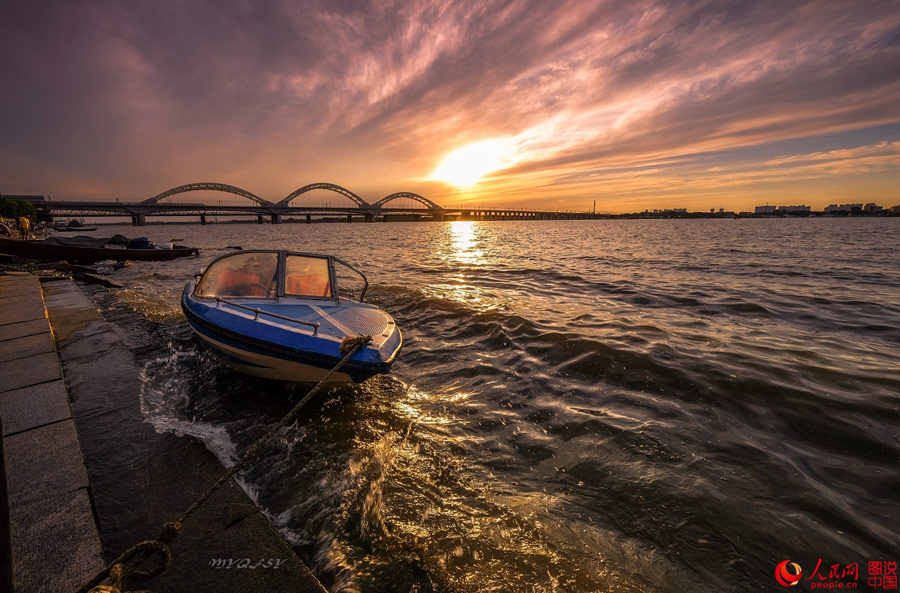 Splendid sunset over Songhuajiang River