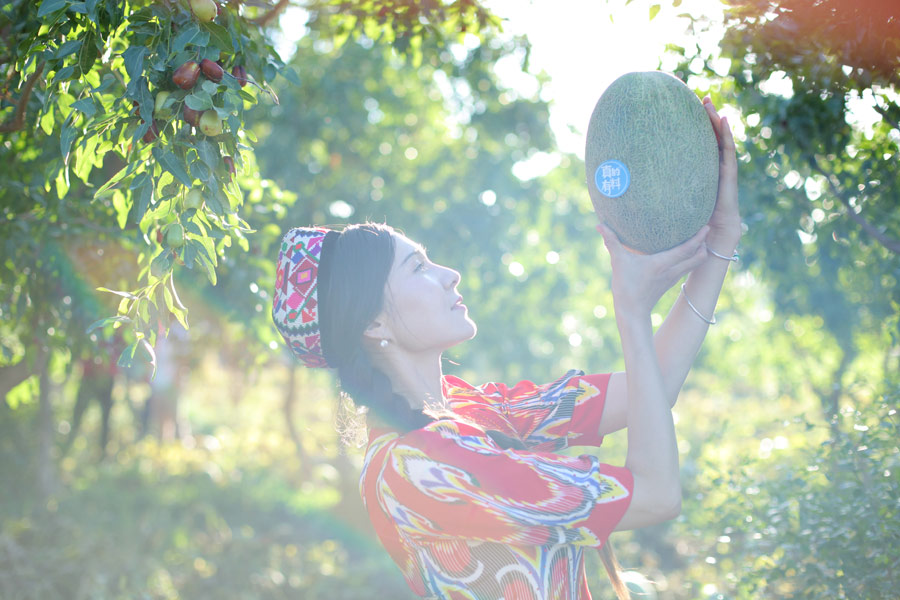 Uyghur village official models for melon harvest