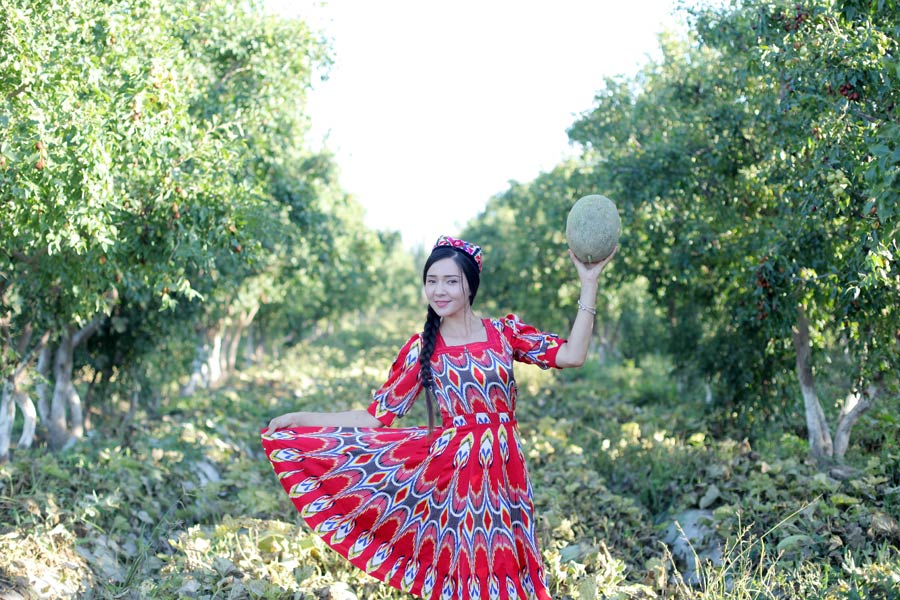Uyghur village official models for melon harvest