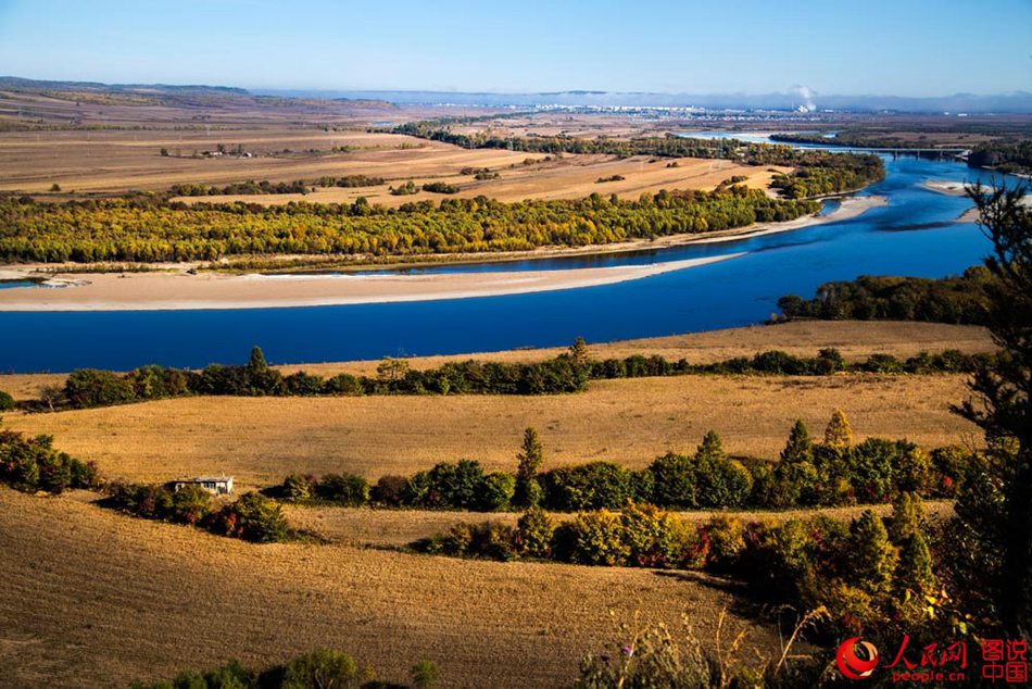 Magnificent autumn scenery of Huma River in northeast China