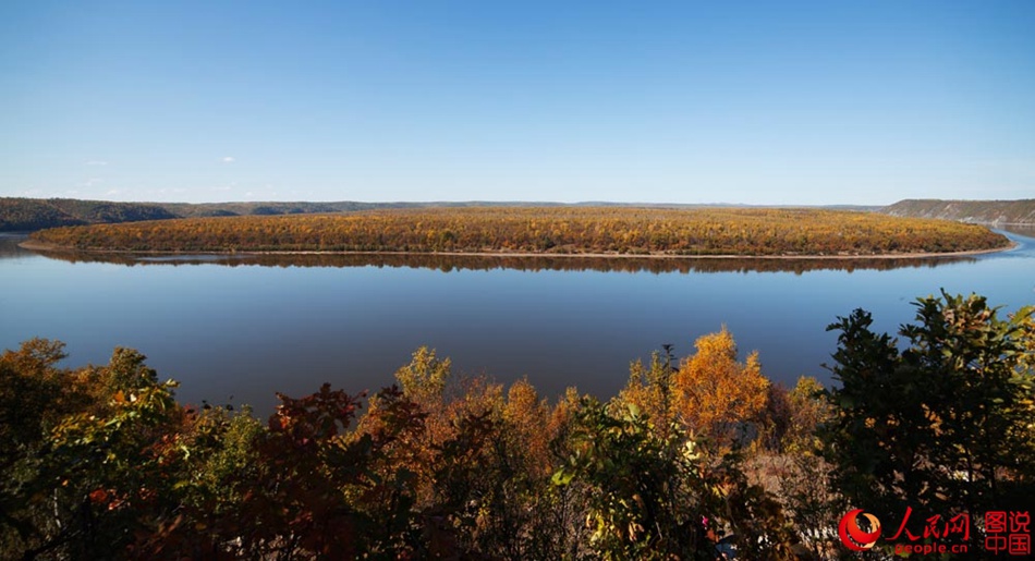 Magnificent autumn scenery of Huma River in northeast China