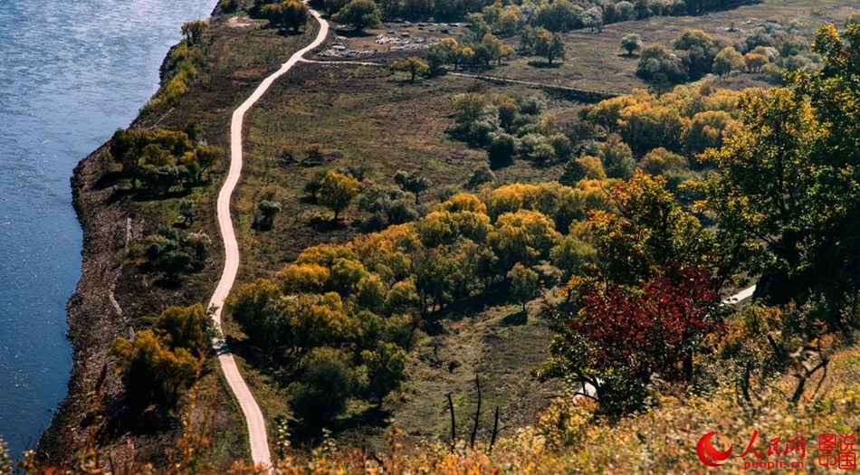 Magnificent autumn scenery of Huma River in northeast China