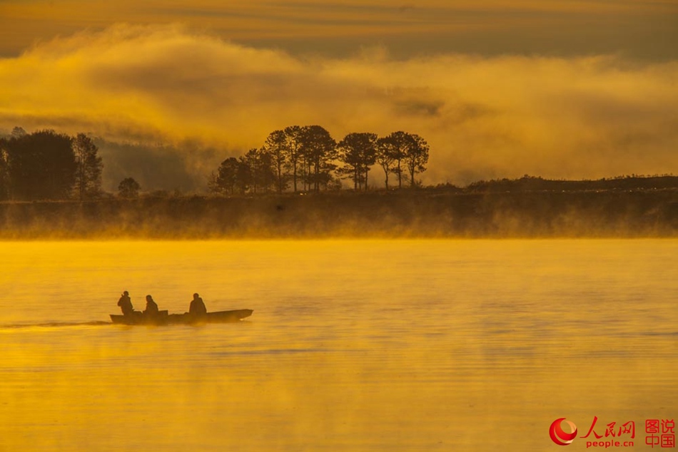 Magnificent autumn scenery of Huma River in northeast China