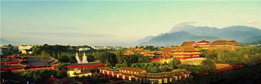 Inside the deity shrine of Dafo Temple on sacred Buddhist mountain 