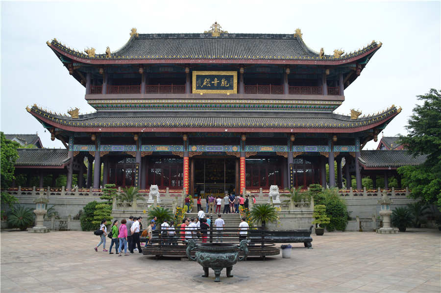 Inside the deity shrine of Dafo Temple on sacred Buddhist mountain 