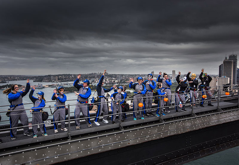 Kids from charity group dance the Monster Mash on the Sydney Harbour Bridge for Halloween