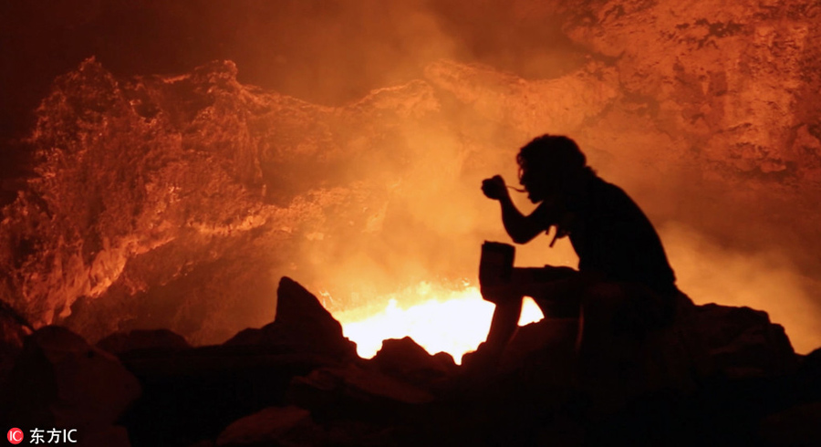 Adventurers explore Mars-like volcano in Vanuatu
