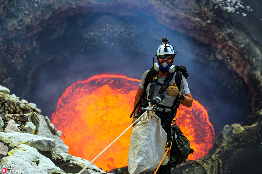 Adventurers explore Mars-like volcano in Vanuatu