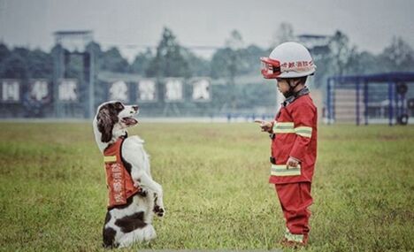 Boy firefighter in Sichuan