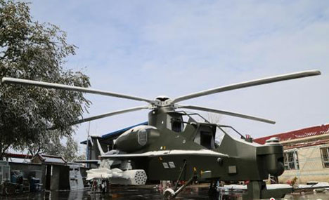16-meter-long helicopter model built of iron waste