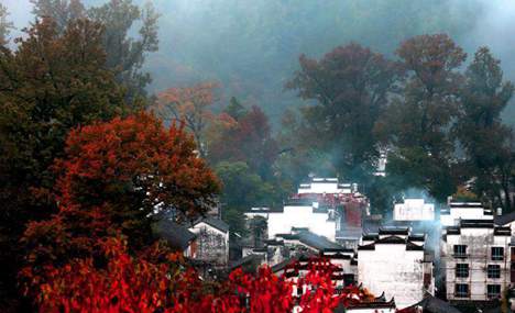 Fog-shrouded Jiangxi village