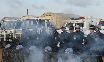Chinese riot police squad tasked with maintaining security in Liberia