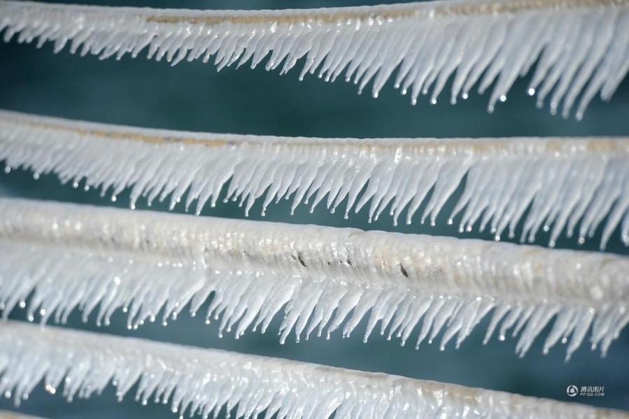 Icicles carved by wind in Dalian