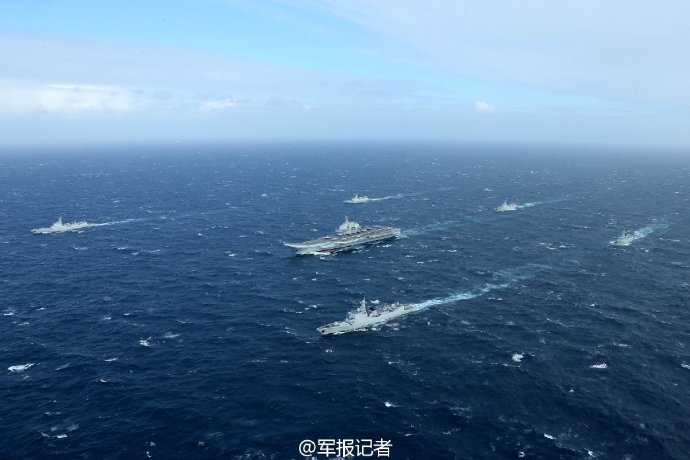 Liaoning aircraft carrier training in South China Sea