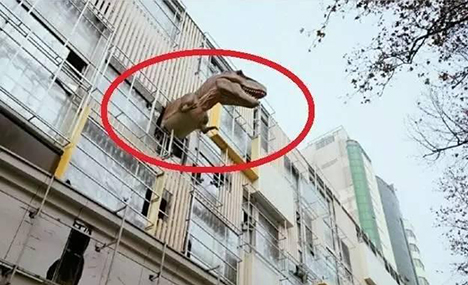 Fake dinosaur attracts business from 5 floors up