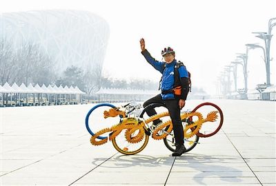 Man builds five-ring bike to welcome Winter Olympic Games