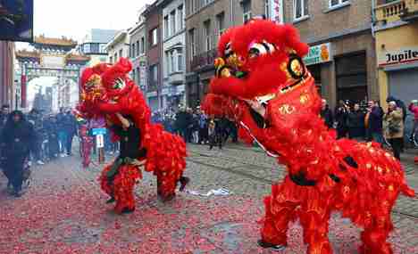 Lion dance performed in Belgium