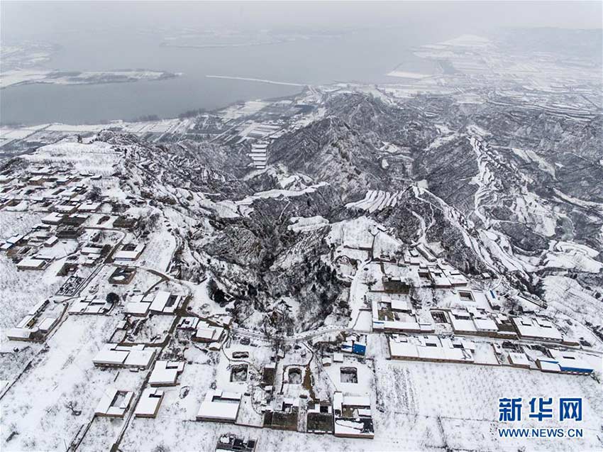 Snow-capped Loess Plateau resembles black-and-white photo